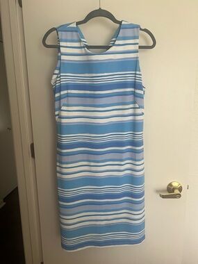 J. McLaughlin Blue and White Striped Midi Shift Dress